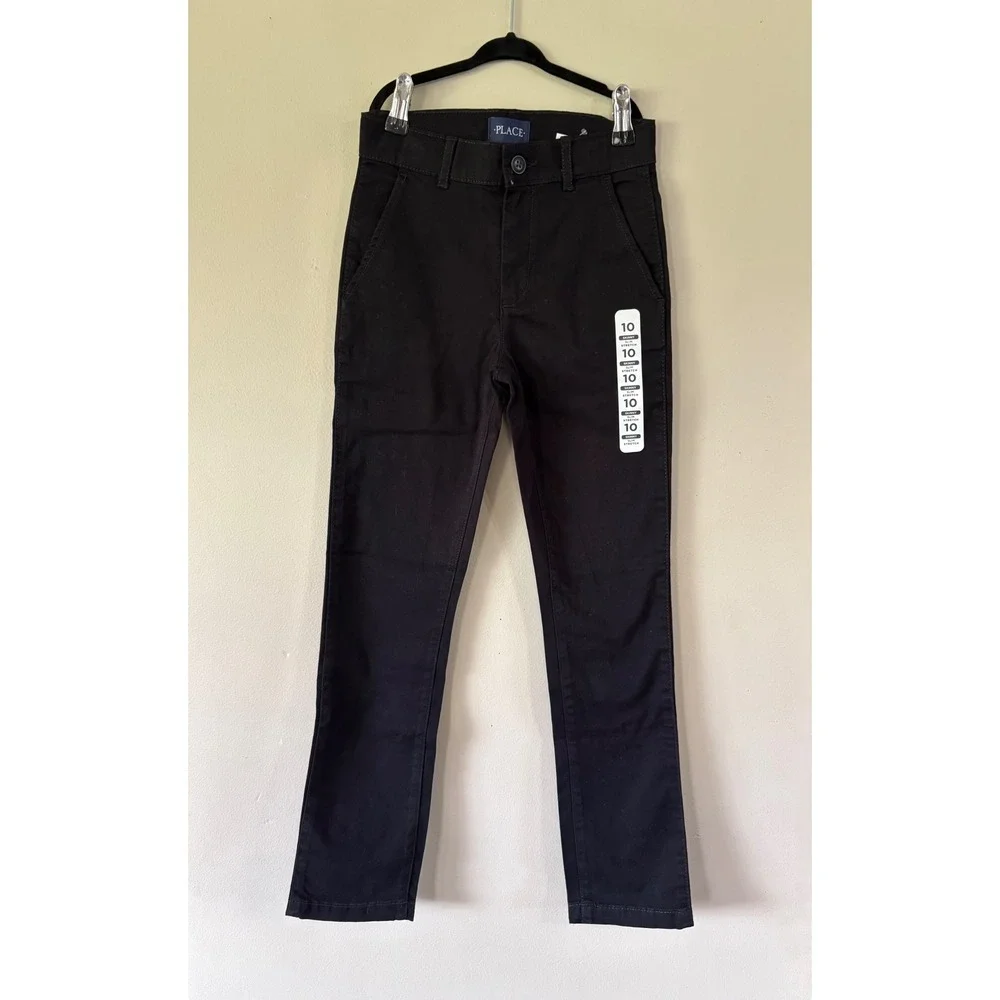 The Childrens‎ Place Boys Black Skinny Slim Stretch Chino Pants Size 10 NWT